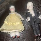 Pair of 1920's ? Bisque? Antique Bride & Groom Miniature Dolls jointed
