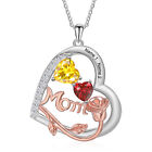 Personalized Rose Heart Mom Necklace with Family Birthstones Jewelry Gift