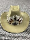 Vintage Boot Hill Western Cowboy Hat Adult M 6 3/4 - 6 7/8 Beige Felt Feather
