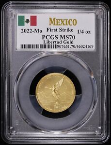 2022-Mo Mexico 1/4 oz Gold Libertad PCGS  BU MS70 First Strike