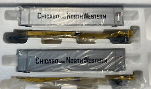 MTH PREMIER CHICAGO NORTHWESTERN 2 CAR SPINE SET 48’ CONTAINERS. Our # U1196