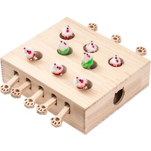 Mewoofun 8 Holes Cat Toys Interactive Whack-a-mole Solid Wood Toys for Indoor
