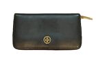 Tory Burch Carson Black Patent Leather Continental Zip Around Wallet Gold Accent