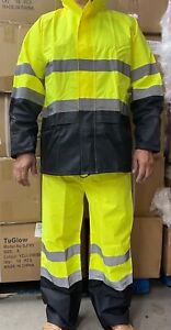 Yellow Safety Rain-suit, Rain Jacket With Hoodie and Rain Pants