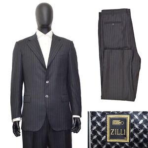 RRP5200$ Men's ZILLI Suit 44US/UK 54IT Gray Striped 100% Wool Luxury TOP