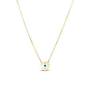 Evil Eye Necklace Chain, 14k Gold Evil Eye Charm Necklace, Anti Jinx Charm  18in