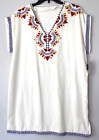 Unbranded Cover up Dress Size XL White w/Colorful Embroidery Cotton/Linen