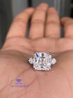 Asscher Cut 2 CT Three Stone Moissanite Engagement Ring Solid 14k White Gold