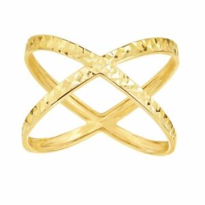 Ladies Diamond Cut CrissCross Ring Real Solid 14K Yellow Gold