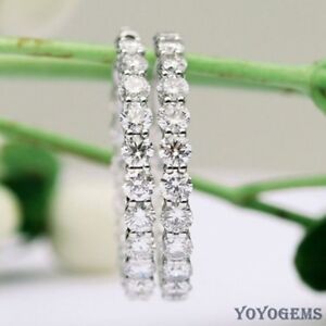 2.50 Carat Round Cut Moissanite Inside Out Hoop Earrings Solid 14k White Gold