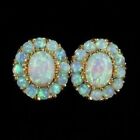 5Ct Oval Fire Opal Flower Push Back Diamond Stud Earrings 14k Yellow Gold Finish
