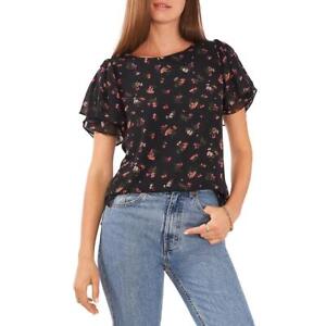 Vince Camuto Womens Printed Flutter Sleeves Tee Blouse Shirt BHFO 3349