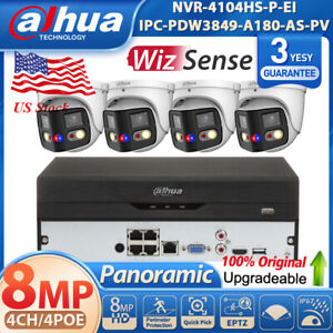 NEW US Stock Dahua 4CH 4 POE NVR 8MP Panoramic MIC Security IP Camera System Lot