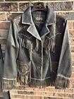 Scully Tooled & Fringe Womens Leather Western Cowboy Button Coat Jacket Lined S