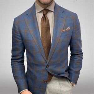 Men's Modern-Fit Plaid Notched Lapel Business Coat Blazer