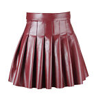 Slimming Skirt Stylish Women's Faux Leather Pleated with High Waist A-line