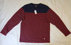 Brooks Brothers Crew Neck Sweater Navy Blue Red Knit Striped Pullover Men Size M