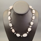 Rose Quartz Beaded Necklace Pink Station Nugget Chip Silver Tone Chain 20