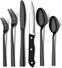 48 Pcs Matte Black Silverware Stainless Steel Cutlery Set for 8 Mirror Polished