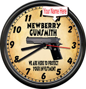 Personalized Custom Gunsmith Firearms Pistol Gun Shop Sales Retro Wall Clock