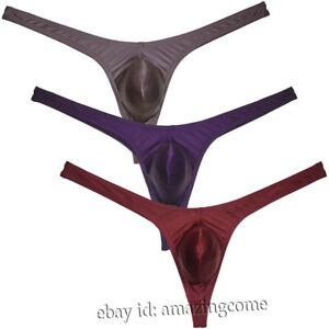 Hot Men's 3-Pack Shine T-back Soft Underwear Bulge Pouch Bikini Thong Underpants