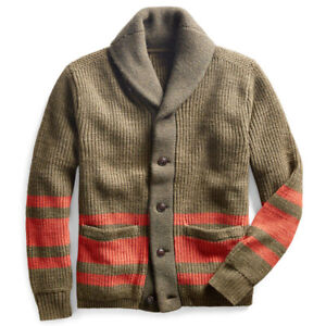 Mens Shawl Neck Warm Sweater Cardigan Striped Jumper Knitted Coat Jacket Tops