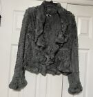 CACHE Chinchilla Rex Rabbit Real Fur Ruffle Jacket SIZE SMALL Gray Knitted Coat