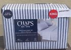 CHAPS by Ralph Lauren 6pc King Sheet Set w/4 Pillowcases White Navy Blue Stripe