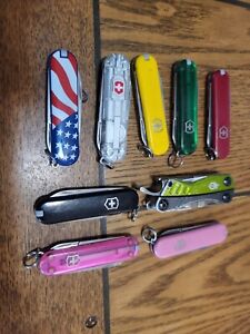 Lot Of 9 Keychain Knives Swiss Army, Gerber  Dime