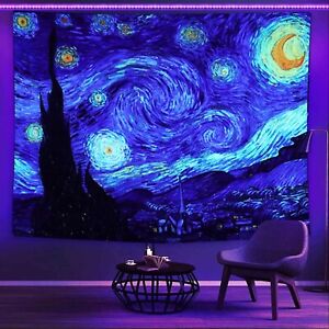 Starry Night Blacklight Tapestry By VG Wall Art UV Reactive, 39 x 29 Inches