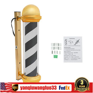 Classic Barber Shop Pole Light Rotating Gold/Black/White LED Stripe Sign Light