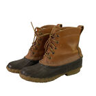 LL Bean Womens Duck Boots Size 7 Rain Rubber Bootie Brown Faux Leather Lace Up
