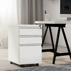 Metal 3-Drawer File Cabients Home Office Filing Storage Cabinets on Wheels&Lock