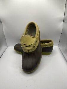 VINTAGE LL Bean Boots Womens Duck Shoes Green Leather Low Made USA Shoes Size 7