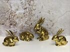 Lot of 4 Vintage Solid Brass Rabbit Statue Ornaments Bunnies Animal Statues A1