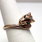 EFFY 14k Rose Gold 1/8ctw Diamond Panther w/ Tsavorite Eyes  Wrap Ring Size 7