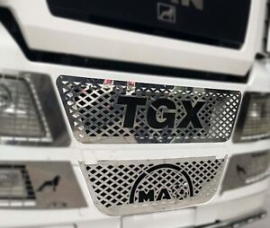 Man TGX Chrome Front Grill / Headlight & Fog Light Guard Frame Trim 6 Pcs