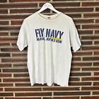 Vintage Fruit Of The Loom Fly Navy Naval Aviation T-Shirt White Short Sleeve XL