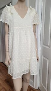 Creamy White Babydoll Dress Small Textured Summer Dress Ruffle Sleeve Boutique
