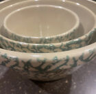 Roseville Robinson Ransbottom Pottery Green Spongeware Mixing Bowl Set 6, 8, 10”