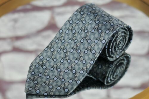 Lanvin Paris Men's Tie Gray Floral Geometric Printed Silk Necktie 58 x 3.75 in.