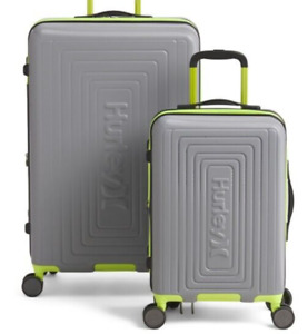 HURLEY 2pc 21in/29in Gray Logo Hardcase Expandable Spinner 8 Wheel Luggage Set