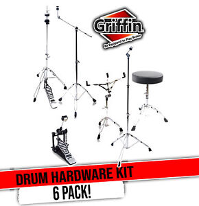 Complete Drum Hardware Pack 6 Piece Set by GRIFFIN | Full Size Percussion Stand