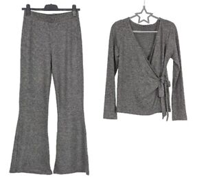 New Women's Grey Soft Knitted 2 Part Set Long Sleeve Top & Trousers Size M