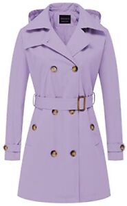 Women's Trench Coat Double-Breasted Classic Lapel Overcoat Medium Light Purple