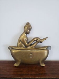 Brass Woman Bathtub Wall Decor Vtg Retro