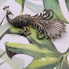 VINTAGE Marcasite Peacock Brooch, Sterling Silver, marked .925