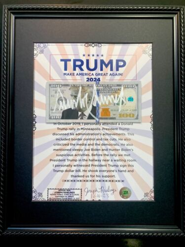 COA Donald Trump Autographed Signed Dollar Bill MAGA Display 45 President Hat