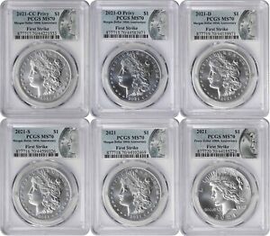 2021 Morgan and Peace Silver Dollar 6-Coin Set MS70 FS PCGS Special Label