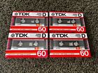 Lot Of 4 TDK D60 Audio Cassette Tapes Blank TYPE I NEW SEALED Vintage 1986 Japan
